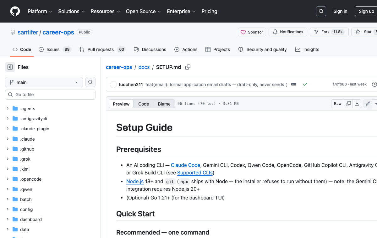 career-ops GitHub SETUP.md PDF rendering 说明截图