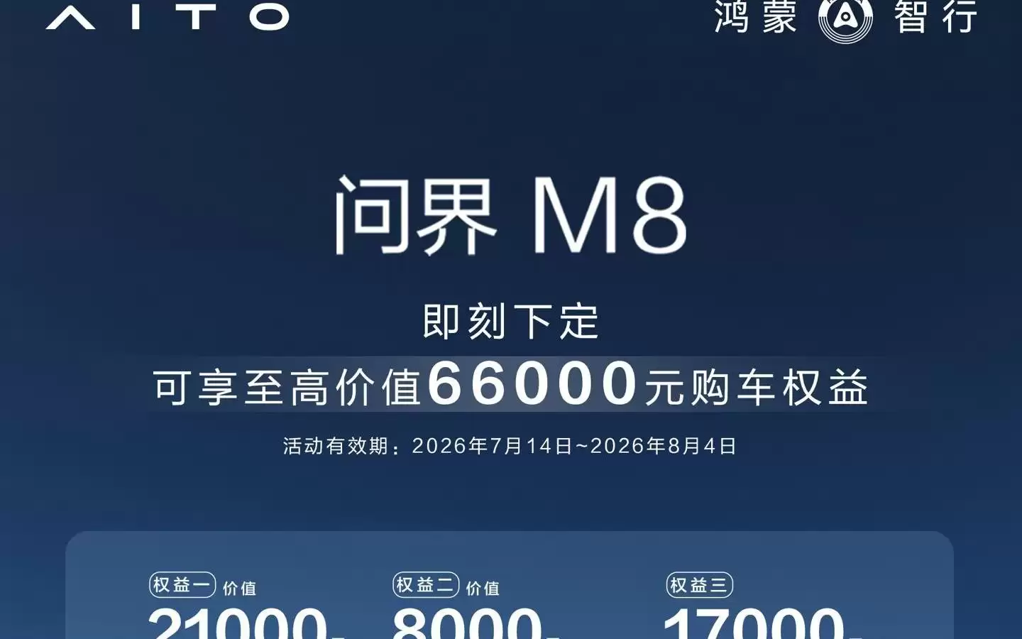 鸿蒙智行发布问界M8限时购车政策：至高6.6万元权益