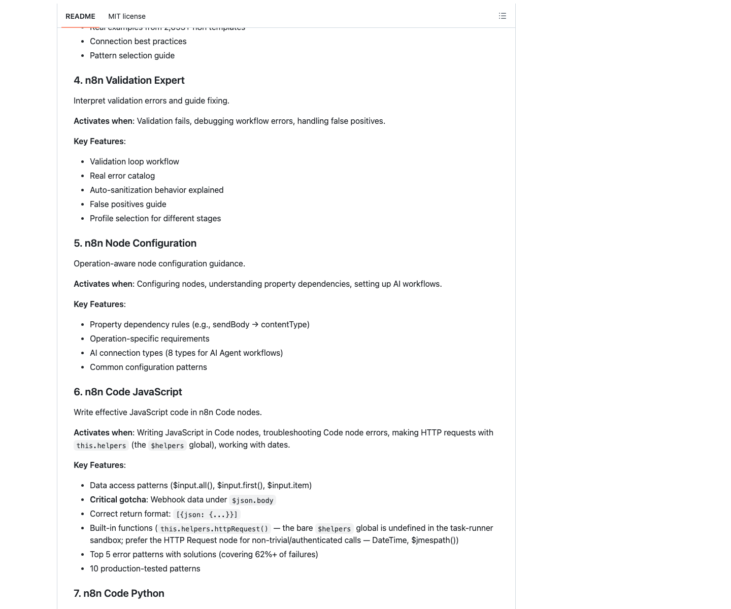 社区 czlonkowski/n8n-skills README 中安装与使用说明区域