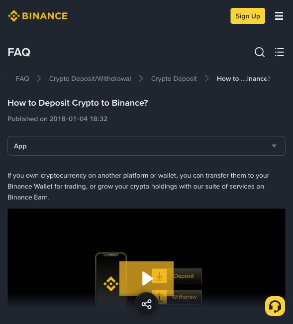 币安充币帮助页面，用于说明网络和到账状态