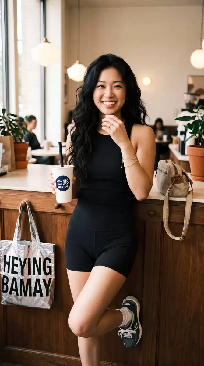 东亚女性在珍珠奶茶店的肖像