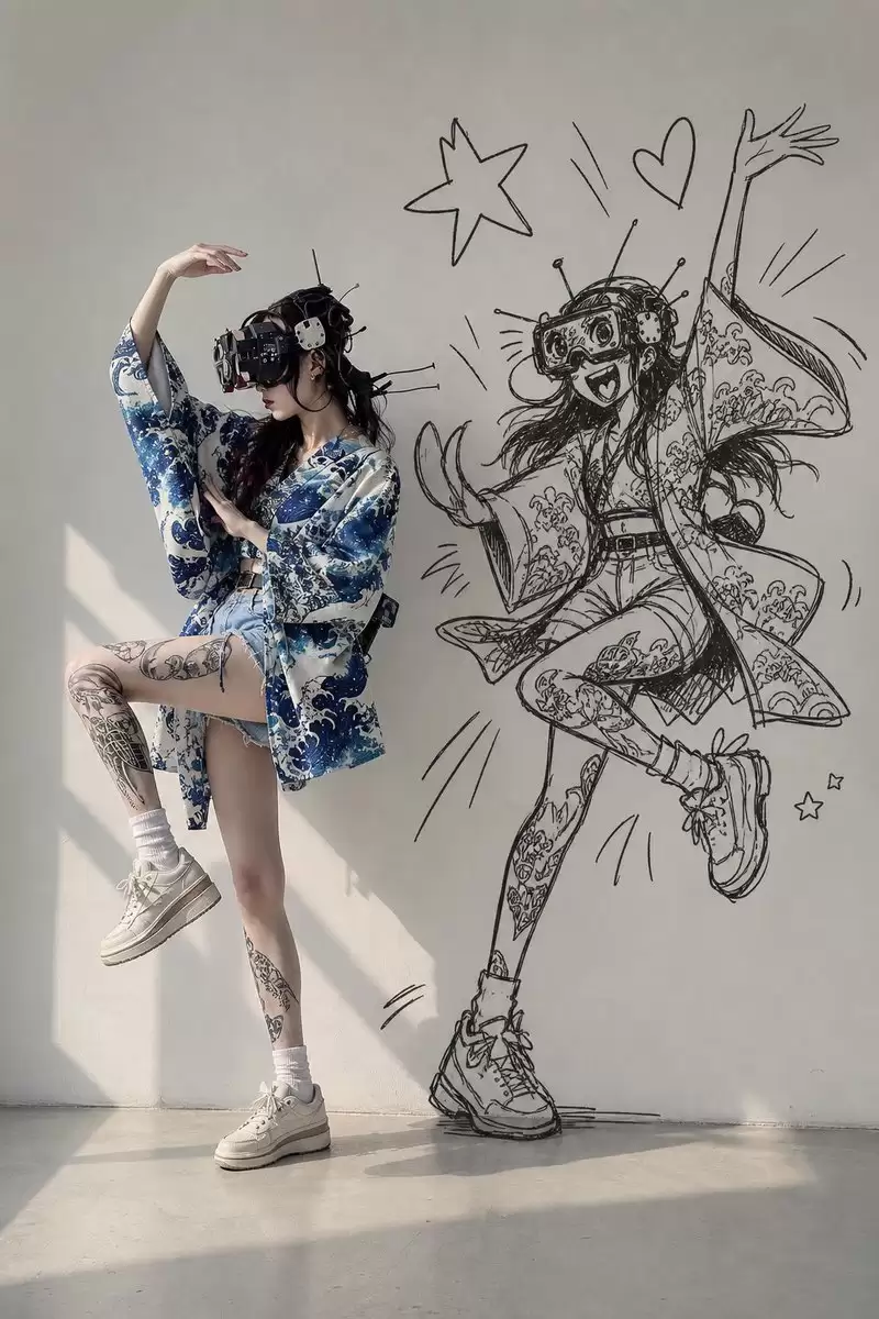 VR 和服时尚与漫画墙绘