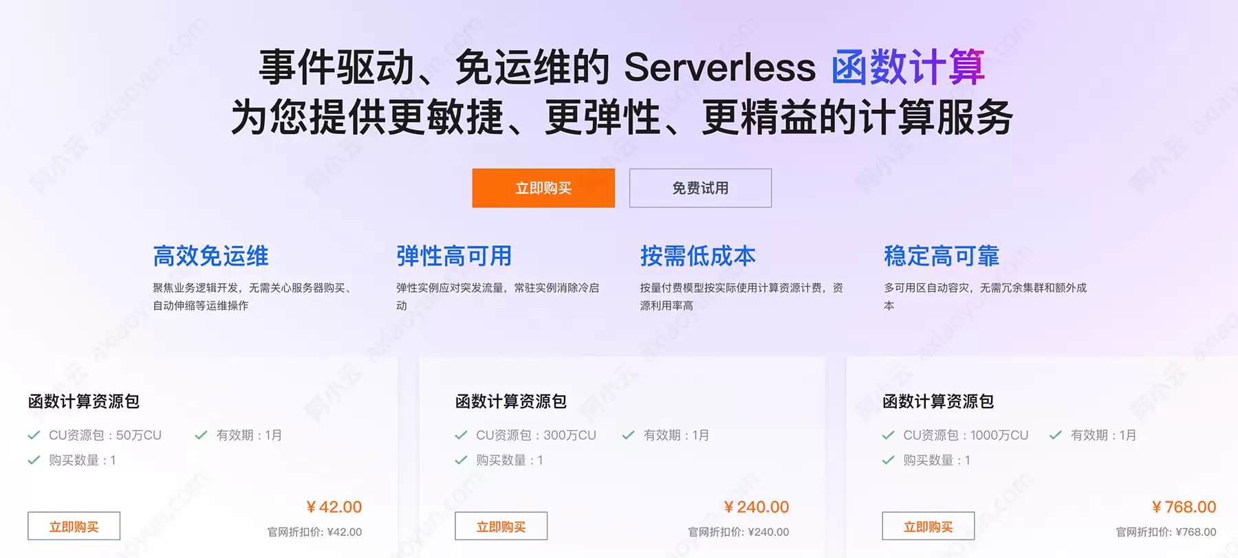 阿里云函数计算资源包是什么？50万CU、300CU、4000万CU、5亿CU及20亿CU是什么意思？如何收费？