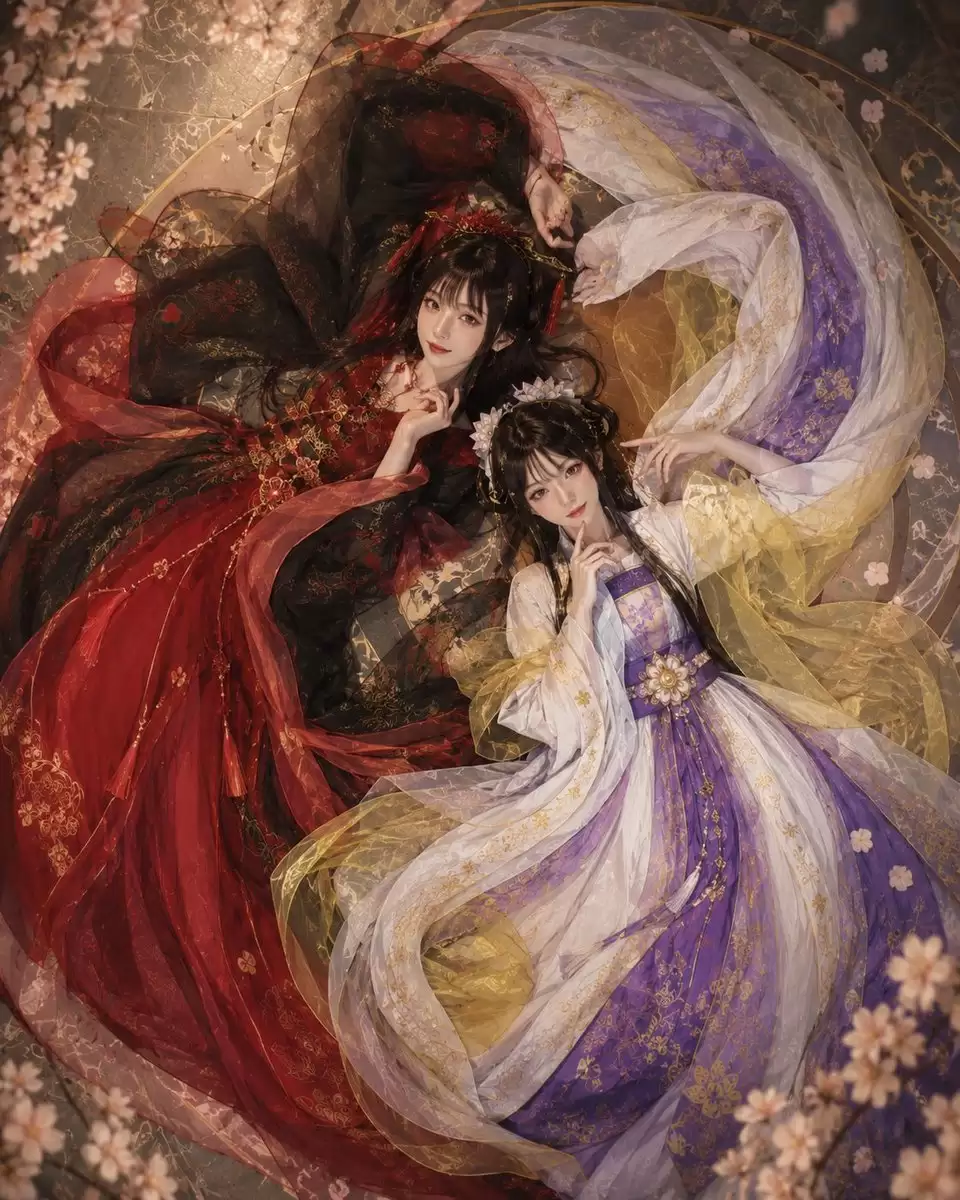 俯拍视角：奇幻汉服 Cosplay 双人像