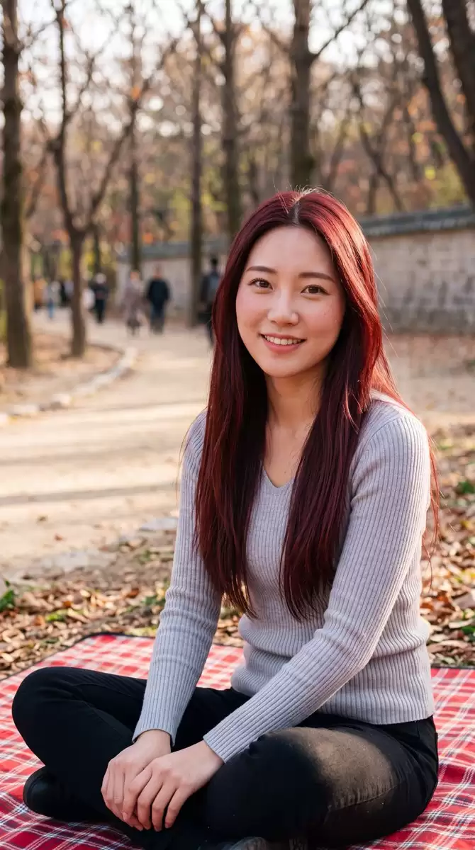 Burgundy Hair Portrait in Park