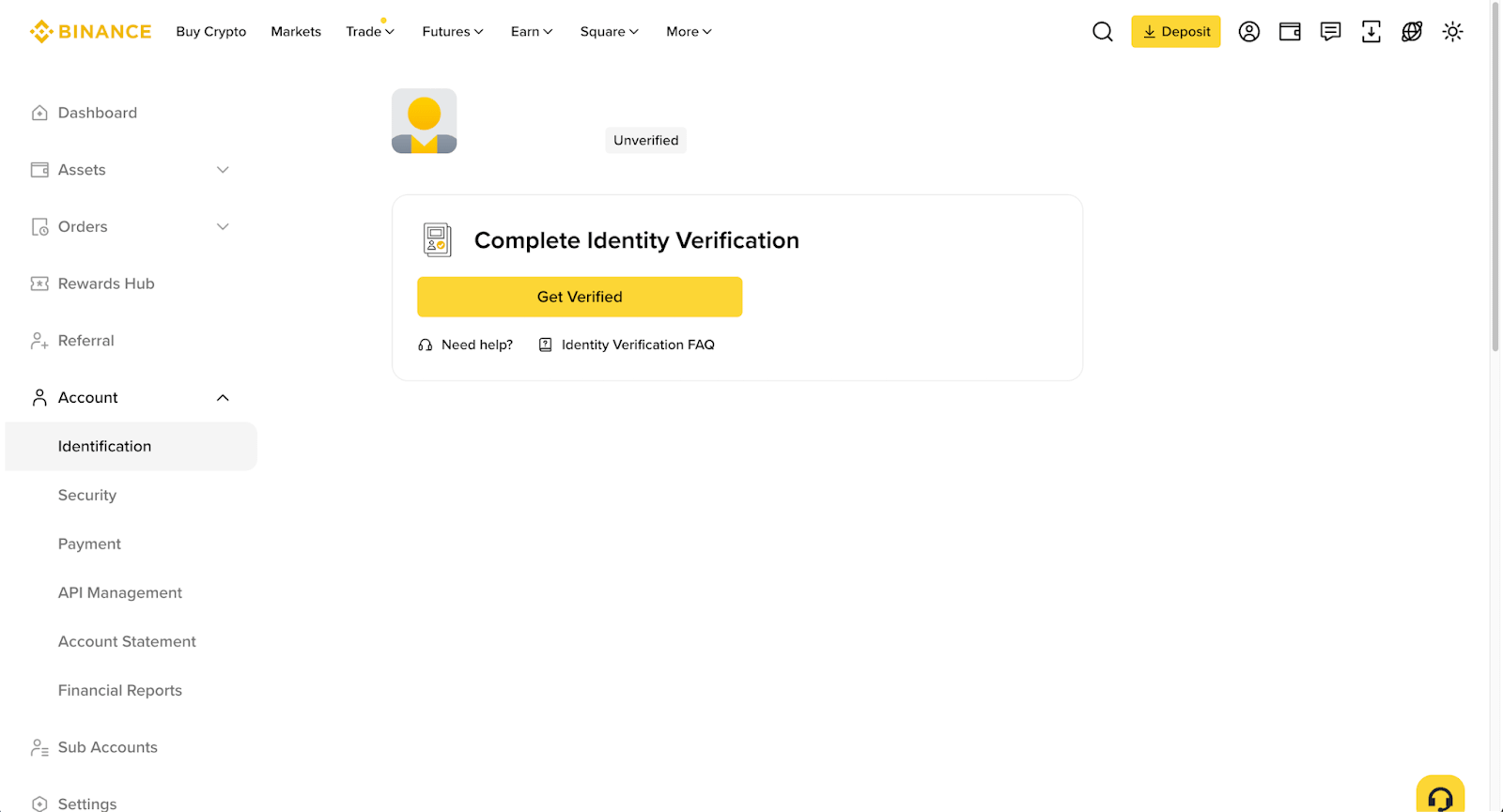 Binance 网页端身份认证入口