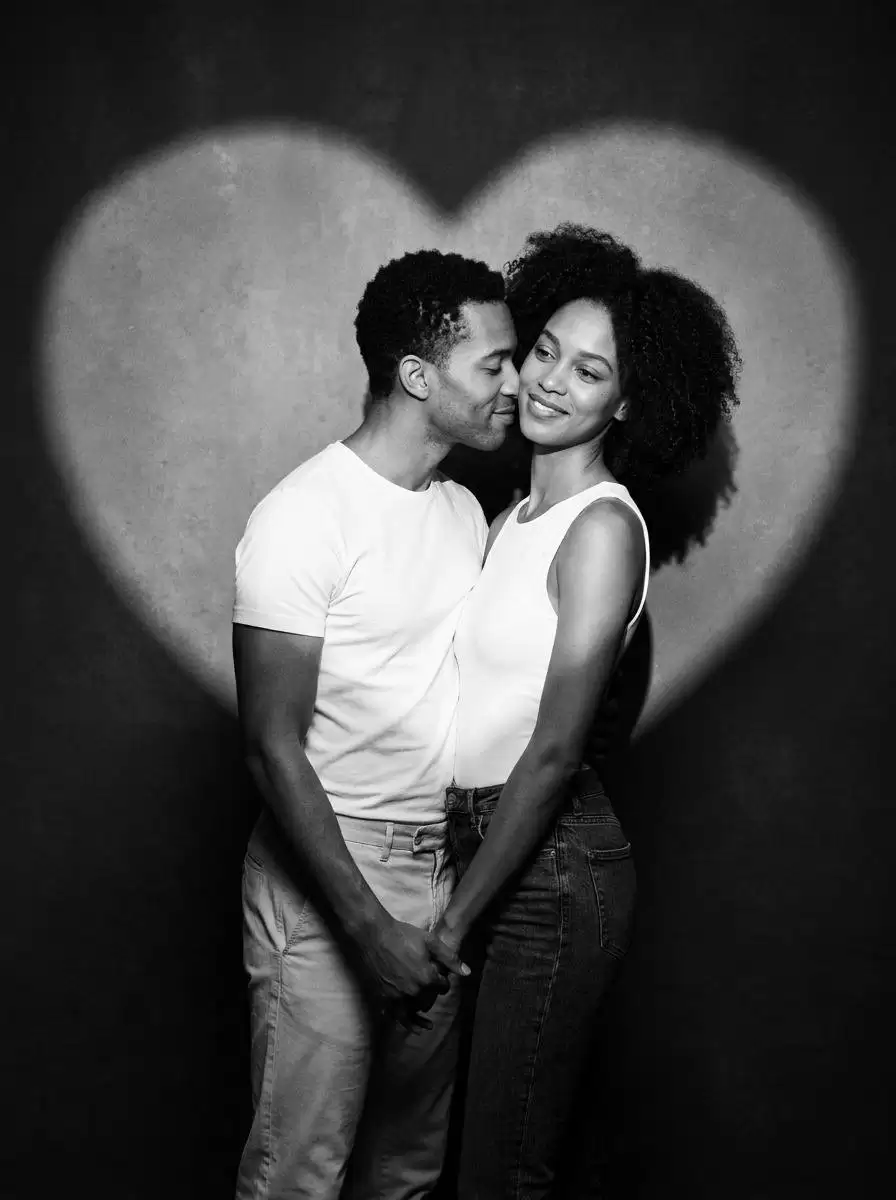 Romantic B&W Studio Couple Portrait