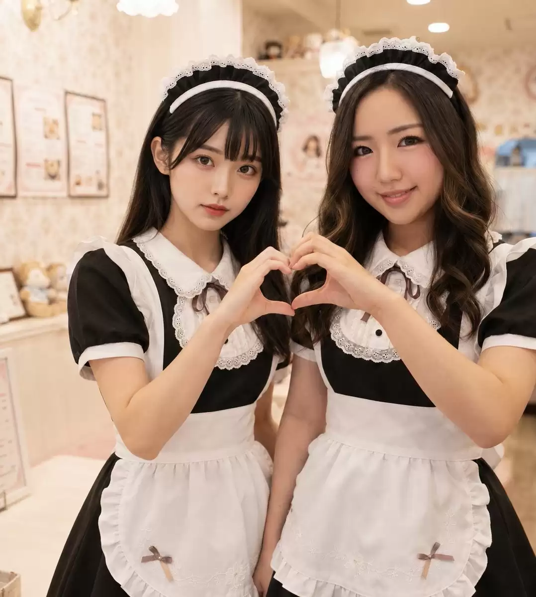 Two Maid Cafe Girls Making a Heart
