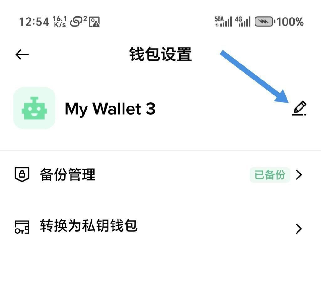 币安中文 Web3 钱包设置页面显示备份管理和转换为私钥钱包入口