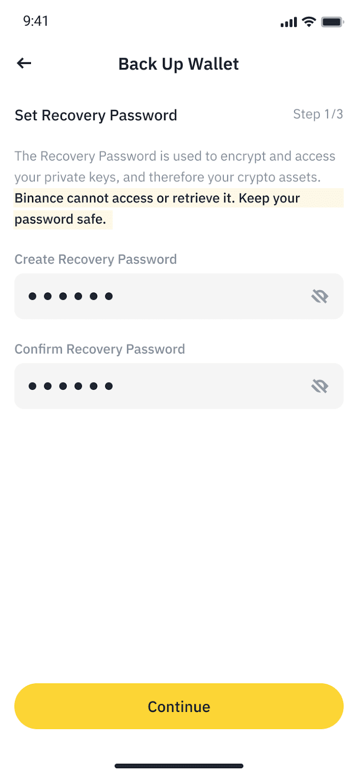 币安 Web3 钱包备份时设置恢复密码
