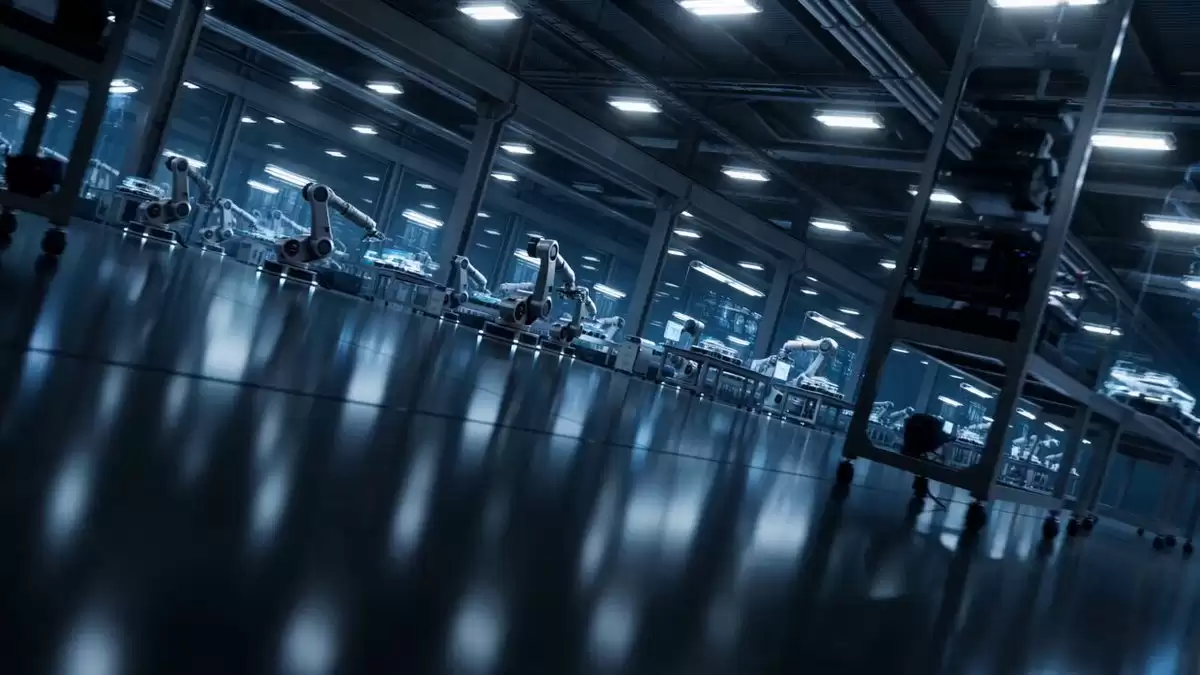 High-Tech AI Robotic Factory Floor