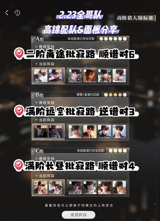 恋与深空最新高级猎人锦标赛 40%加成全哥队配队分享