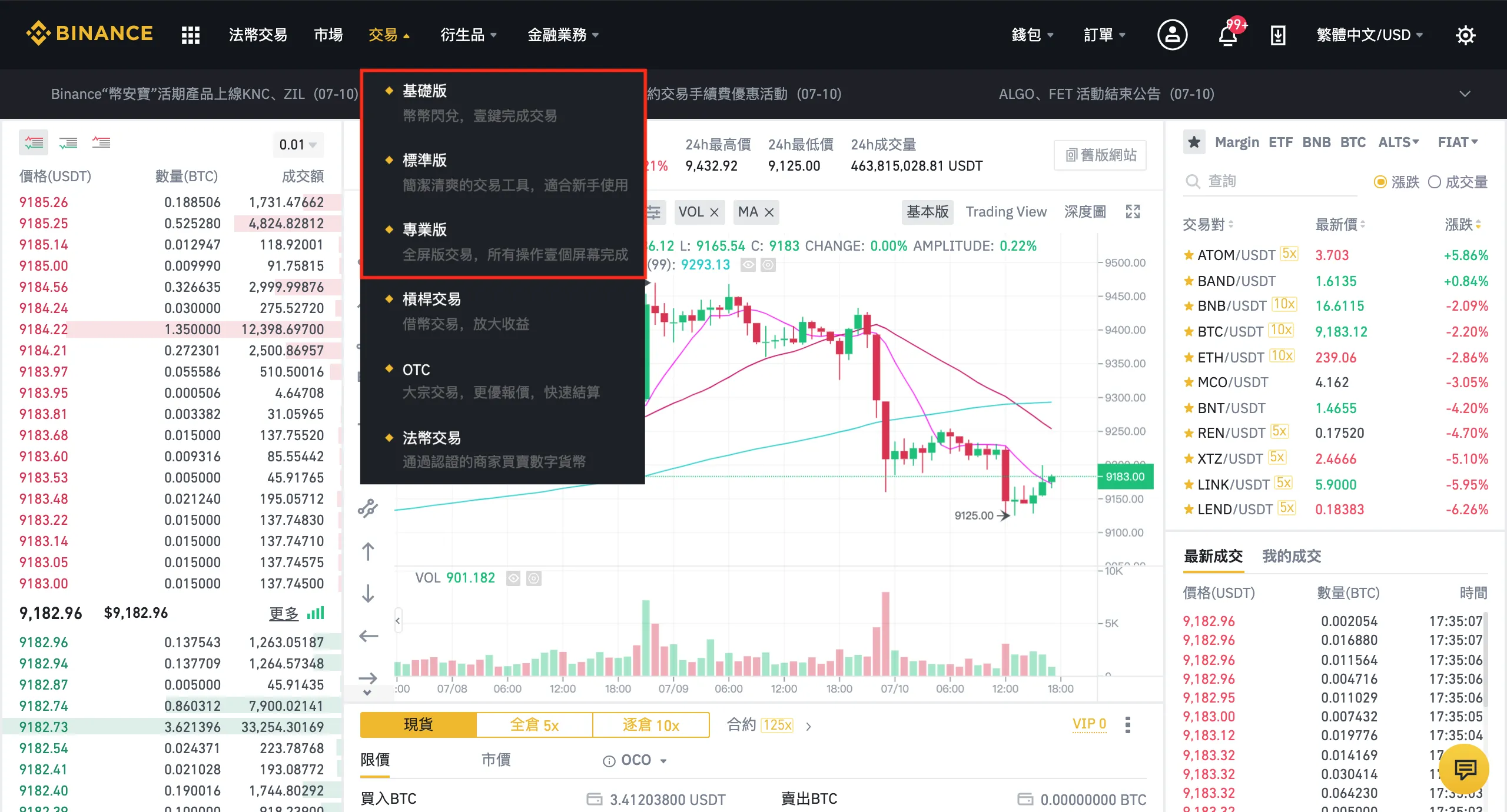 Binance 交易界面真实截图