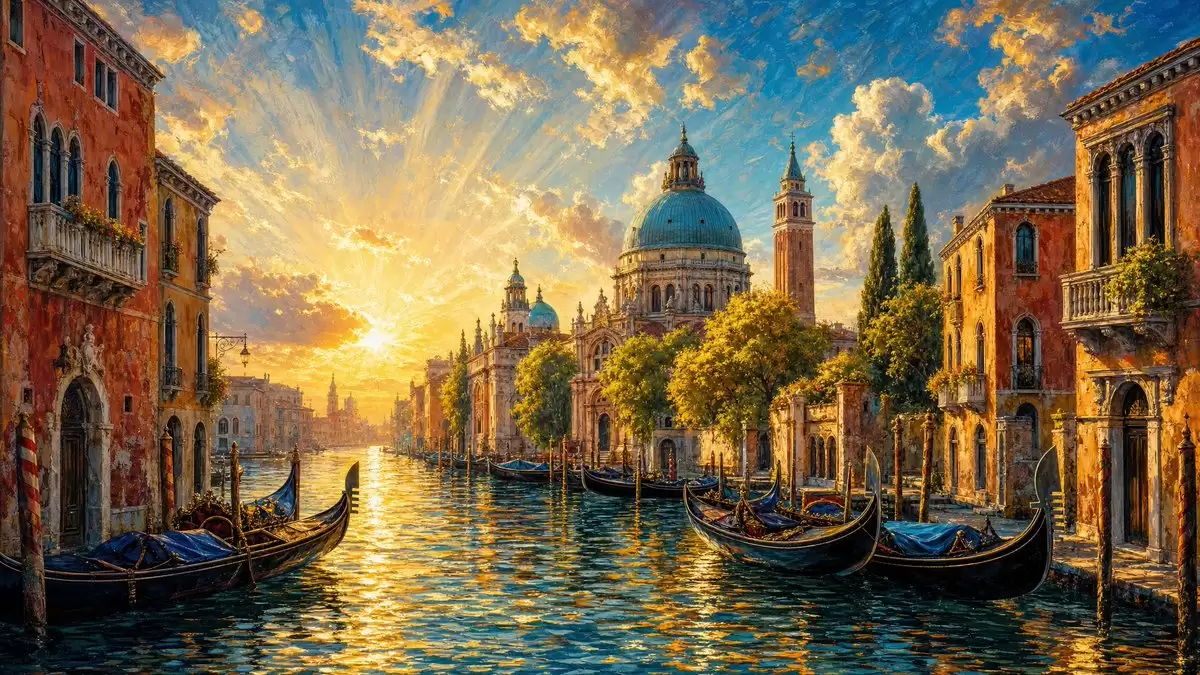 威尼斯运河旅行海报画作