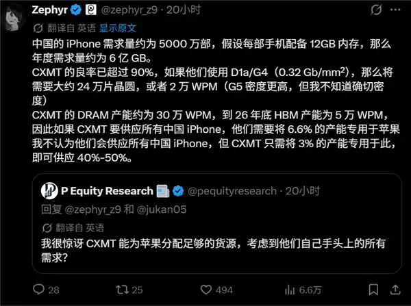 iPhone能不能用国产内存先算笔账:仅占长鑫3%产能即可