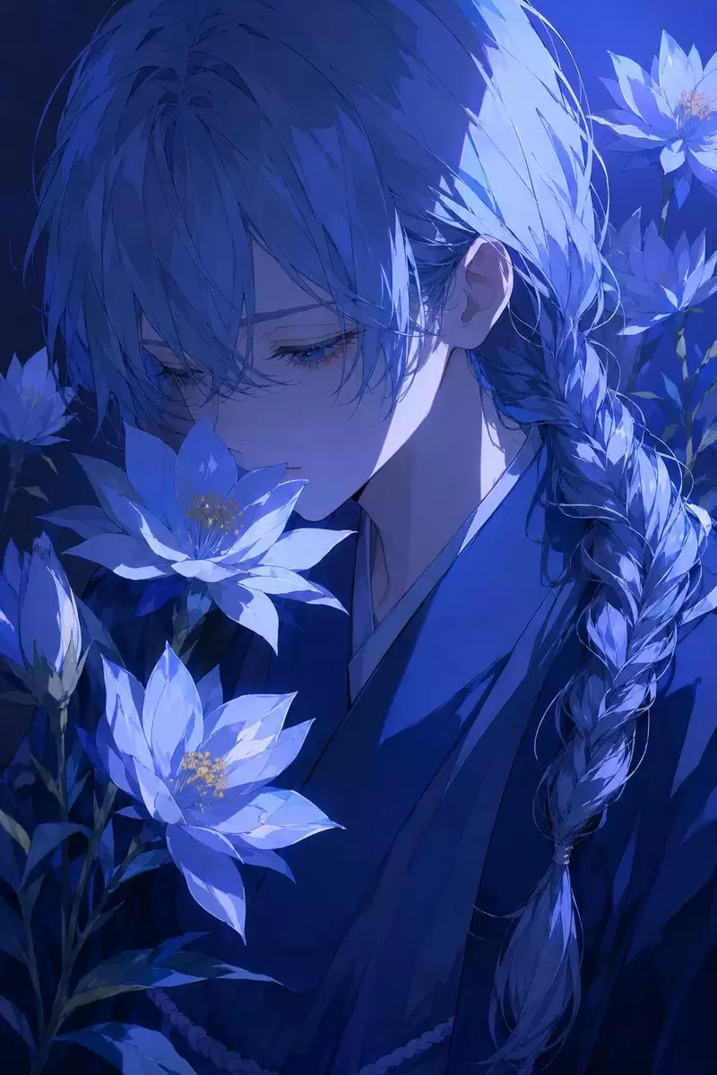 蓝色之夜动漫花卉肖像