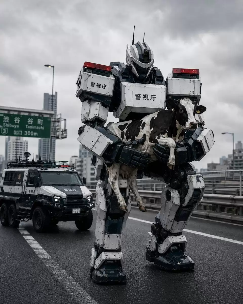 Tokyo Police Robot Rescuing Cow