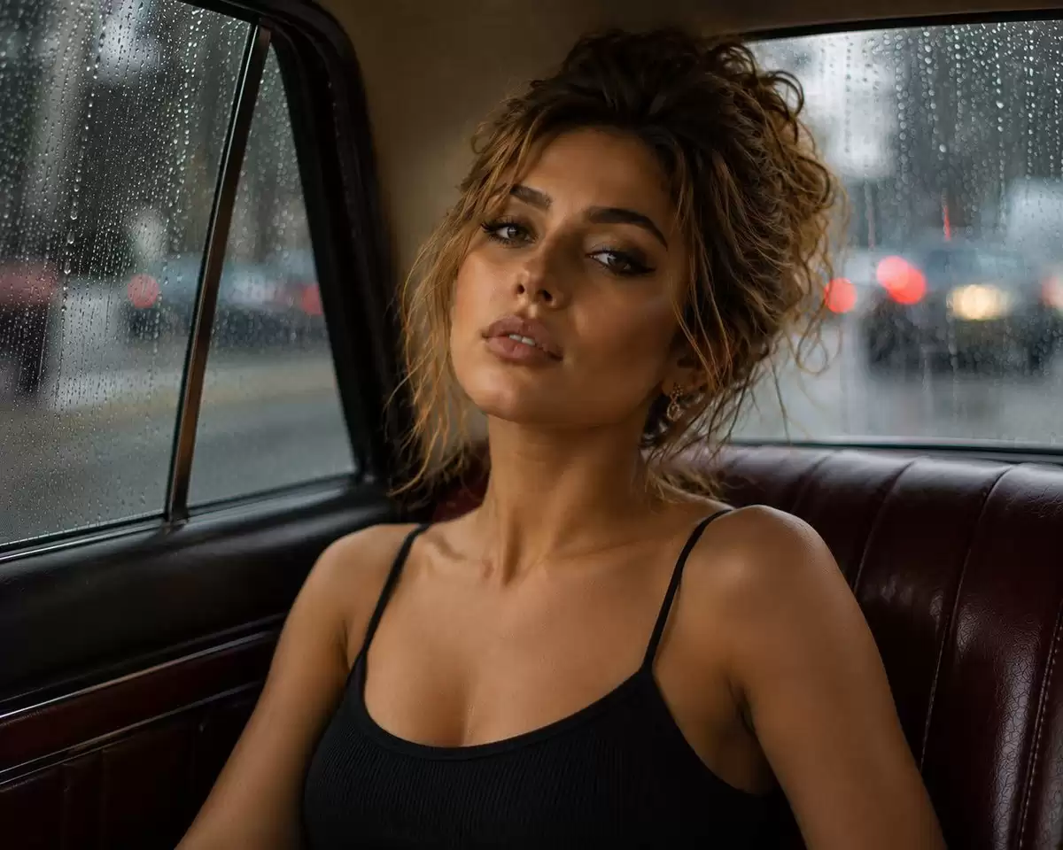 Photorealistic Close-up Portrait in Vintage Car