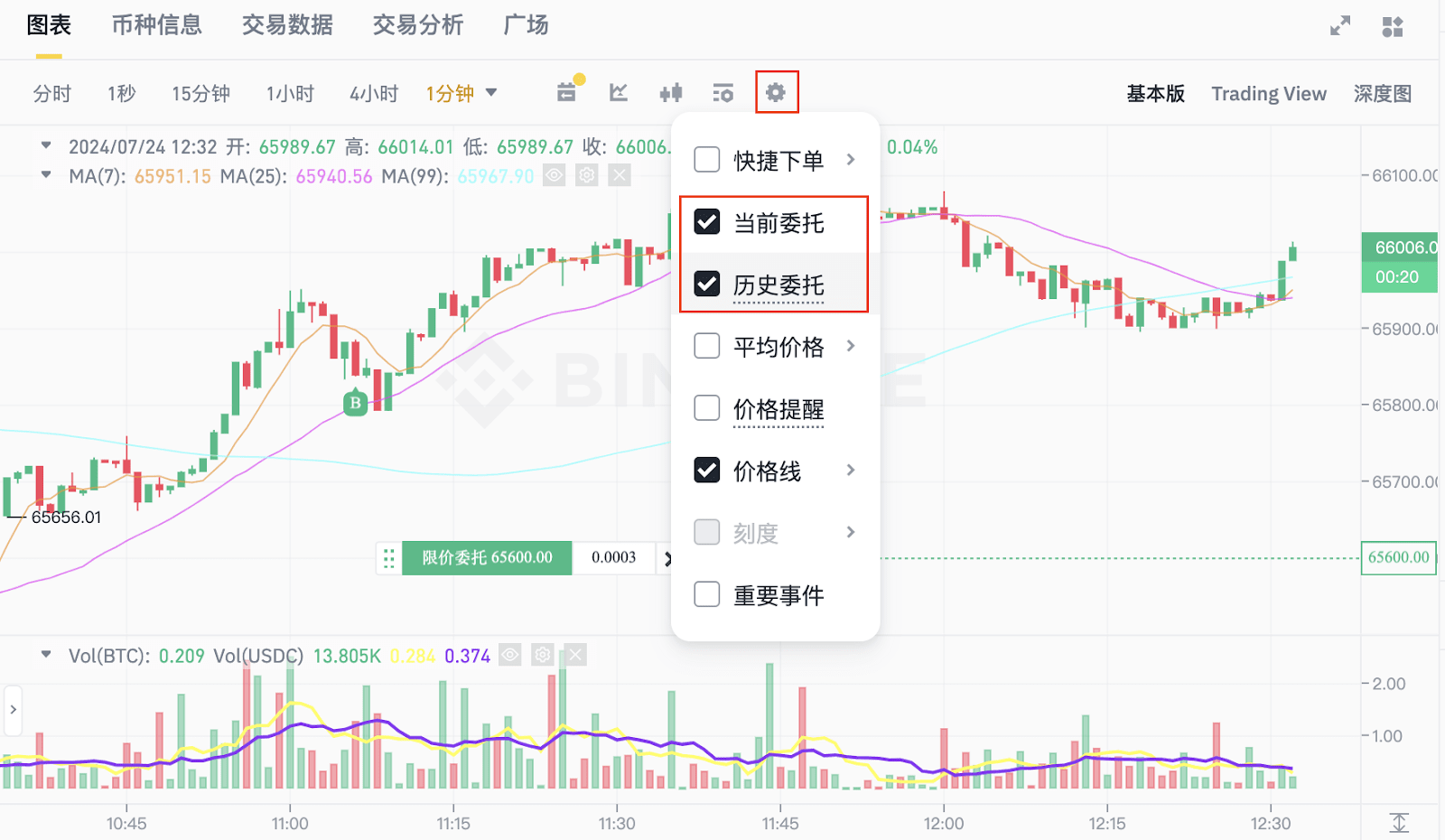 币安 App 中文 K 线与行情设置截图