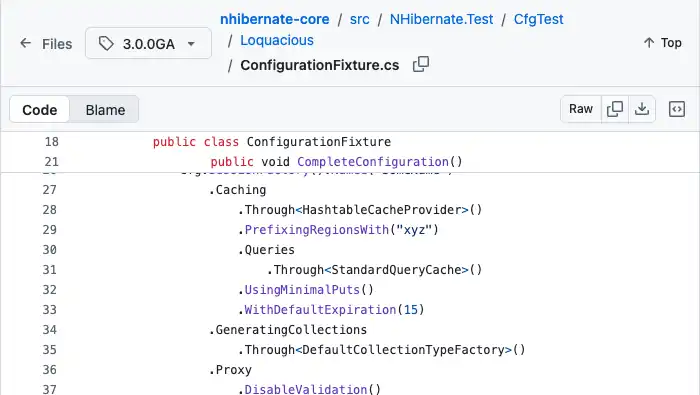 NHibernate 3.0.0GA 官方测试中的 fluent 配置链