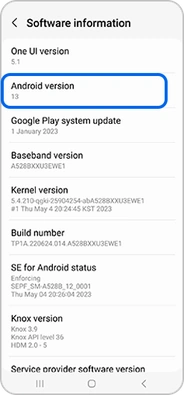 Samsung软件信息页面中的Android版本字段